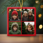 Adorno De Cerámica Collage de fotos de Instagram con Feliz Navidad<br><div class="desc">Un diseño sencillo y moderno que destaca tus fotos. Es un adorno de un solo lado con 4 fotos. Si tiene algún problema con la imagen o el texto,  haga clic en el botón personalizar y podrá mover las cosas y hacer cambios.</div>
