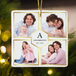 Adorno De Cerámica Collage de fotos de la familia White and Gold 4 Pi<br><div class="desc">Sube tus fotos favoritas para hacer tu propio regalo personalizado de foto de keepsake.</div>