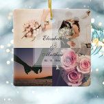 Adorno De Cerámica Collage de fotos de Novias y Groom, aniversario de<br><div class="desc">Aniversario boda Novia y Collage de fotos Groom Ornamento cerámico</div>