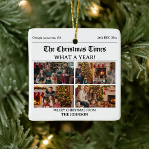 Adorno De Cerámica Collage de fotos de periódico de Navidades familia