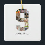Adorno De Cerámica Collage de fotos del número 9 en blanco y negro<br><div class="desc">Este producto de personalizable es donde las fotos se organizan para formar la forma de un número. A menudo se utiliza para celebraciones de hitos, como cumpleaños, aniversarios o logros, lo que permite a los usuarios mostrar imágenes memorables en una única y llamativa exhibición. Los diseños suelen ofrecer espacios para...</div>