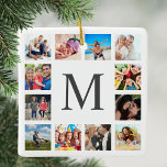 Adorno De Cerámica Collage de fotos familiar personalizado blanco per<br><div class="desc">Crea tu propio collage de fotos personalizado de 12 Navidades, adorno de vacaciones con tus imágenes personalizados sobre un sencillo fondo blanco moderno. La cara de adorno de vacaciones de los Navidades también incluye el nombre de su familia, el año establecido y un guión escrito a mano de "Amor". Añade...</div>