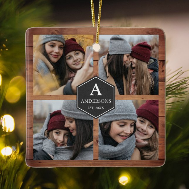 Adorno De Cerámica Collage de fotos familiar Rustic Barn Wood 4 fotos (Subido por el creador)