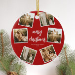 Adorno De Cerámica Collage de fotos Feliz Navidad<br><div class="desc">Crea tus propias tarjetas personalizadas de Navidades familiares con tus fotos favoritas como collage. Presenta una tipografía caligráfica de escritura moderna y un diseño minimalista.</div>