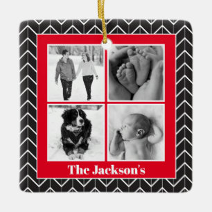 Adorno De Cerámica Collage de fotos Herringbone Navidades modernos Ce