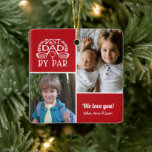 Adorno De Cerámica Collage de fotos Mejor Papá Por Par<br><div class="desc">Collage de fotos Mejor Papá Por Par Ornamento Cerámico con dos fotos de sus hijos y color de acento rojo detrás del texto blanco. Grandes regalos de Navidades para padres y padres.</div>