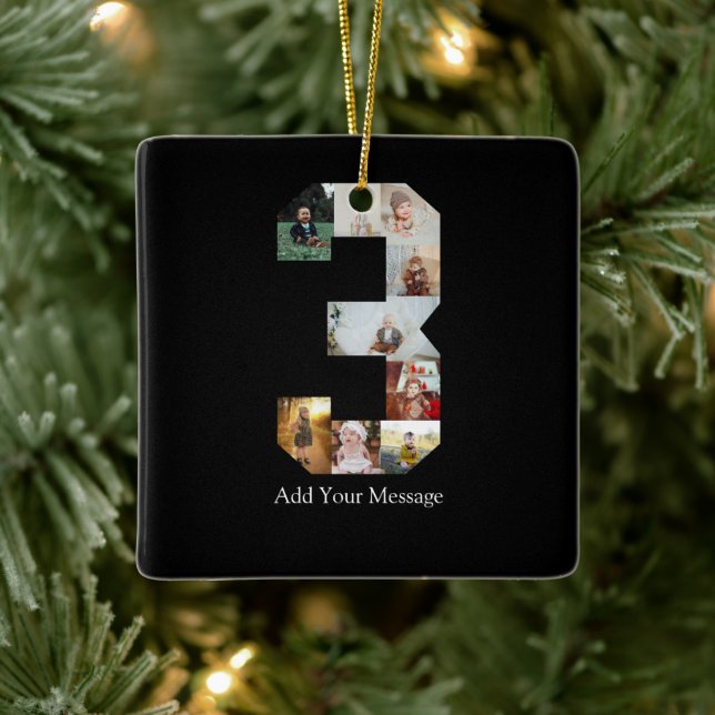 Adorno De Cerámica Collage de fotos número 3 en blanco y negro (Árbol)