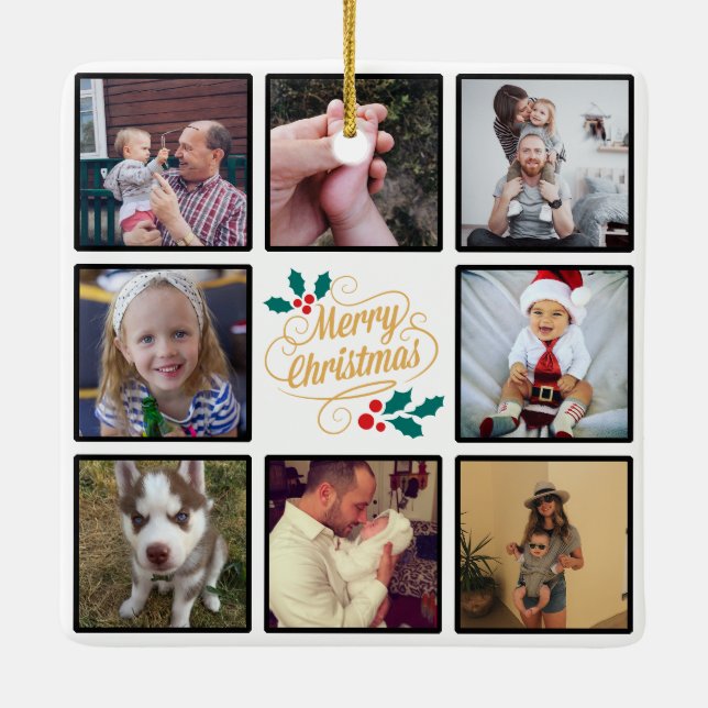 Adorno De Cerámica Collage de fotos Personalizado de Feliz Navidad (Reverso)