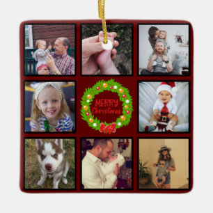 Adorno De Cerámica Collage de fotos Personalizado de Feliz Navidad Wr