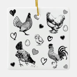 Adorno De Cerámica Collage de gallinas lindas