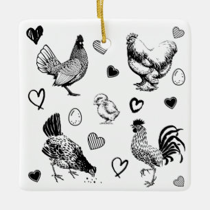Adorno De Cerámica Collage de gallinas lindas