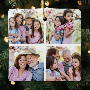 Adorno De Cerámica Collage de Navidad personalizado con 4 fotos