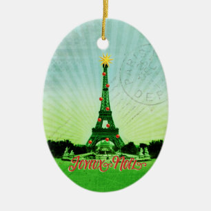 Adorno De Cerámica Collage de Navidades de la Torre Eiffel