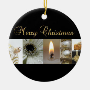 Adorno De Cerámica Collage de navidades en negro, blanco y oro