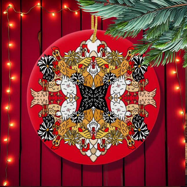 Adorno De Cerámica Collage de pollos graciosos dibujados a mano (Subido por el creador)