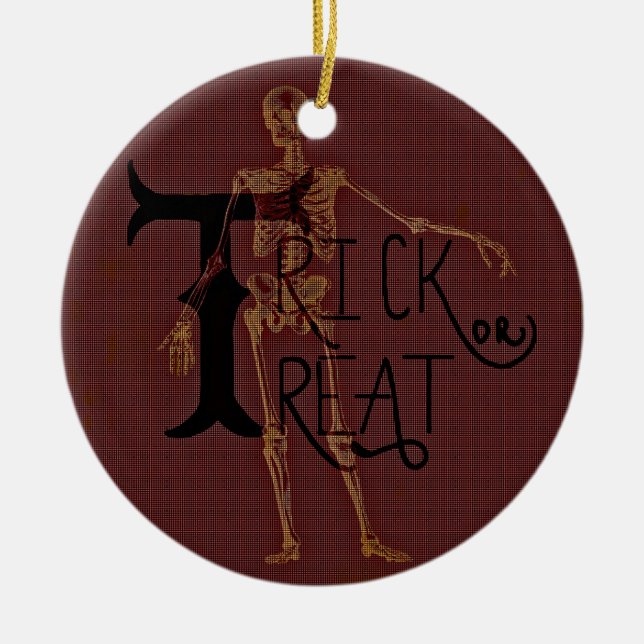 Adorno De Cerámica Collage severo esquelético de Halloween del truco (Frente)