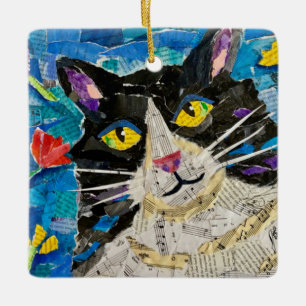 Adorno De Cerámica Collage Tuxedo Cat