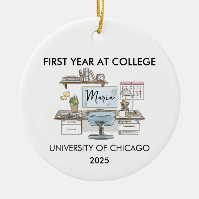 Adorno De Cerámica College Ornament, Freshman Year Christmas, New  (Frente)