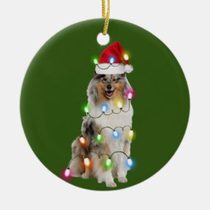 Adorno De Cerámica Collie áspera con Navidades Scafés Santa Hat