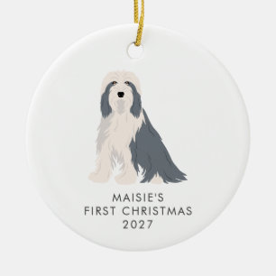Adorno De Cerámica Collie Barbudo Personalizado Primer Navidad del Pe