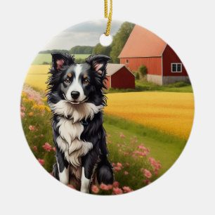 Adorno De Cerámica Collie de borde en la granja