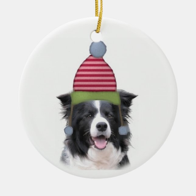 Adorno De Cerámica Collie Ditzy de Dogs~Original Ornament~Border (Frente)