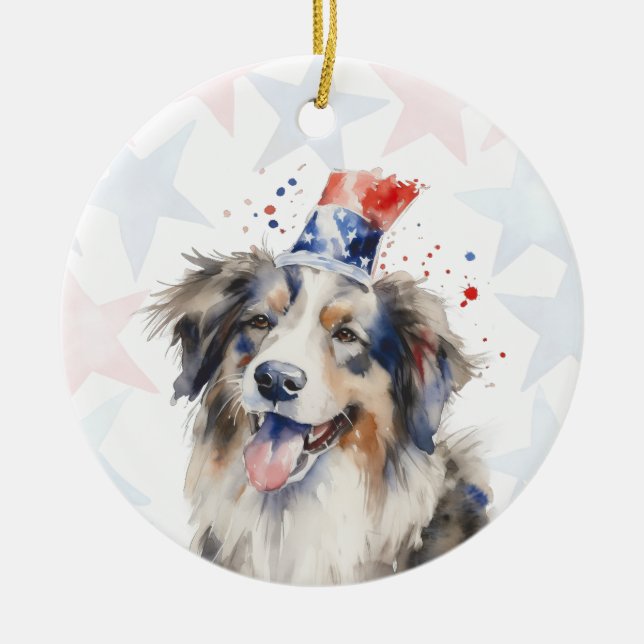Adorno De Cerámica Collie Dog, 4th of july Personalized (Frente)