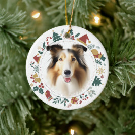 Adorno De Cerámica Collie Dog Navidades Imágenes de Wreath
