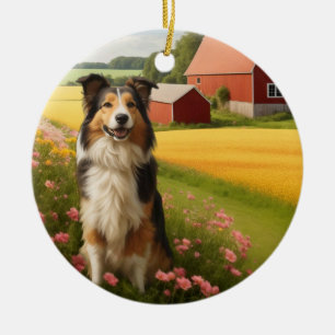 Adorno De Cerámica Collie estándar en la granja