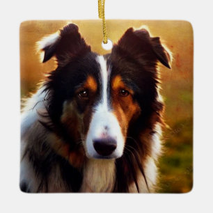 Adorno De Cerámica Collie Front View