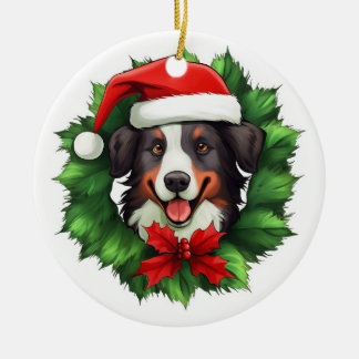 Adorno De Cerámica Collie Navidad Wreath
