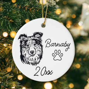 Adorno De Cerámica Collie Perro Nombre Personalizado y Línea de Arte