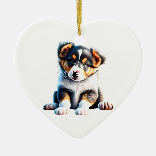 Adorno De Cerámica Collie Puppy personalizado (Frente)