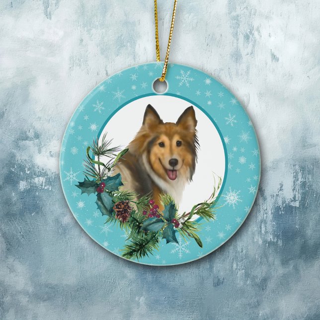 Adorno De Cerámica Collie Snowflake Blue Frame Bouquet (Subido por el creador)