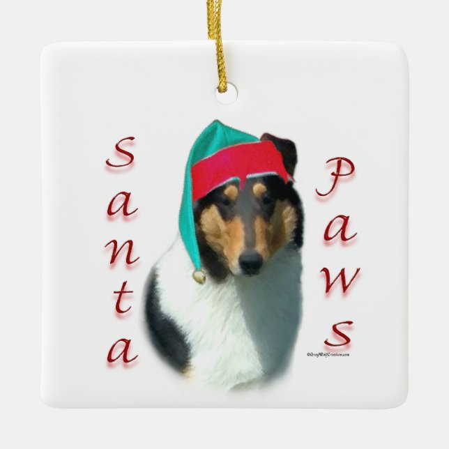 Adorno De Cerámica Collie (suave) Santa Paws (Anverso)