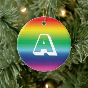 Adorno De Cerámica Colores arcoíris de monograma inicial personalizad