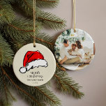 Adorno De Cerámica Colores de agua de juego Red Santa Hat Family Phot<br><div class="desc">Un recuerdo festivo del año con un Santa Hat rojo brillante pintado a mano juguetona en el frente con tus detalles y la foto de tu familia en el reverso.</div>