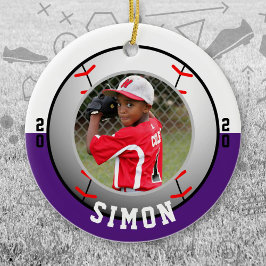 Adorno De Cerámica Colores del equipo blanco púrpura del béisbol