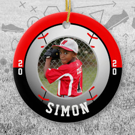 Adorno De Cerámica Colores del equipo negro rojo de béisbol