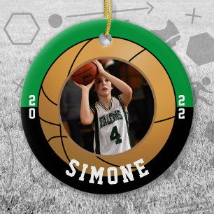 Adorno De Cerámica Colores del equipo negro verde del baloncesto