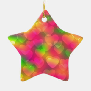 Adorno De Cerámica Colores locos Corazones Bokeh STAR ORNAMENT