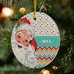 Adorno De Cerámica Colores Santa Retro vintage con foto<br><div class="desc">Esquema de color Vintage Santa Retro con Foto en el dorso Ornament. Para cambiar la nota, junto a "Personalizar esta plantilla" haga clic en "Detalles". Para cambios adicionales (color de fuente, estilo de fuente, agregar más texto o una imagen), desplácese hacia abajo y haga clic en el vínculo "Editar usando...</div>