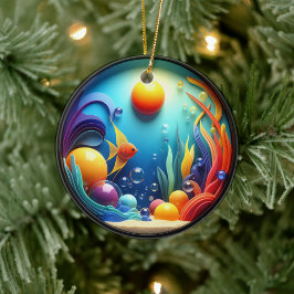 Adorno De Cerámica Colorful Glass Abstract Angelfish Aquatic Life