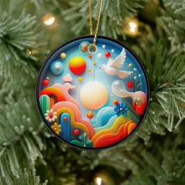 Adorno De Cerámica Colorful Glass Abstract Dove Rainbow Garden