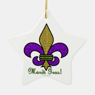 Adorno De Cerámica Colorful Mardi Gras Fleur De Lis