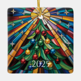 Adorno De Cerámica Colorful Winter Wonderland Stained Glass Design