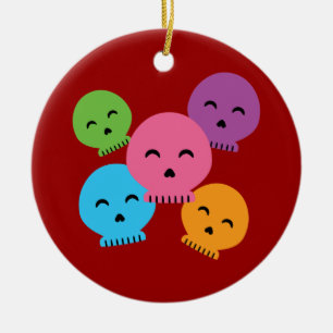 Adorno De Cerámica Coloridas cráneos felices