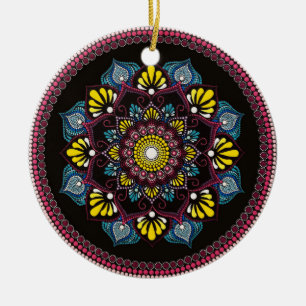 Adorno De Cerámica Colorido Dot Art Mandala   Boho de geometría sagra