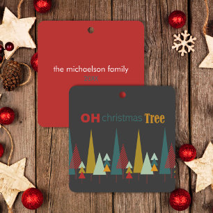 Adorno De Cerámica Colorido gris retro Oh Navidad Árbol festividad