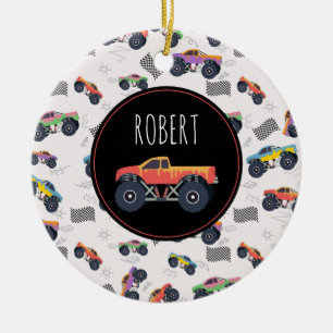 Adorno De Cerámica Coloridos Camiones Monstruos Carreras Niños Nombre